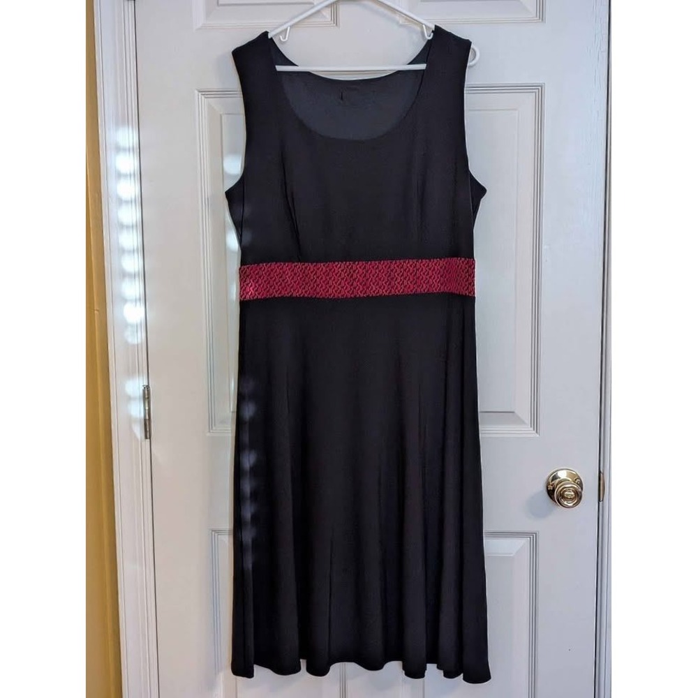 Perceptions New York 2 Piece Dress Set XL Black Red‎ Textured Jacket Midi Dress